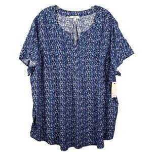 Croft & Barrow Short Sleeve Top Women's Plus 3X Flowy Blue Rayon Coastal NWT